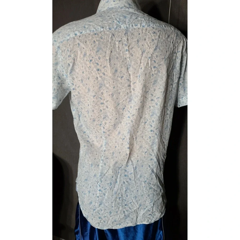 BESPOKE Mens Paisley Navy Blue Button Up Dress Shirt Size Medium @15 fitted - Picture 7 of 12